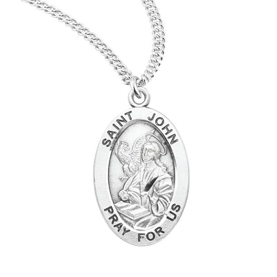 St. John the Evangelist sterling silver oval medal with an eagle and book, HMH Religious