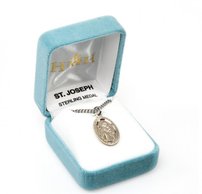 HMH Religious St Joseph Oval Sterling Silver Medal Necklace