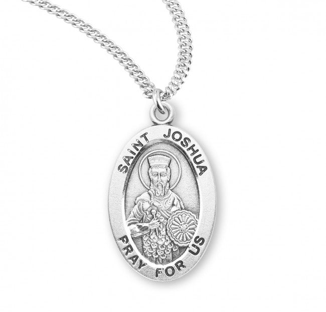 HMH Religious St Joshua Oval Sterling Silver Medal Necklace