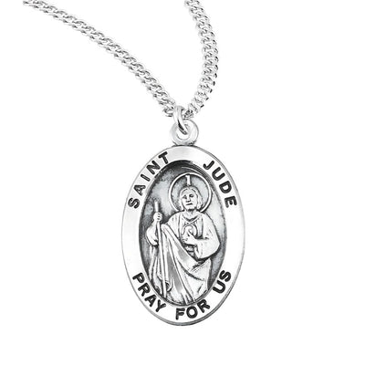 Oval sterling silver St. Jude Thaddeus medal necklace, HMH Religious