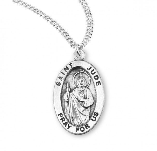 HMH Religious St Jude Thaddeus Oval Sterling Silver Medal Necklace