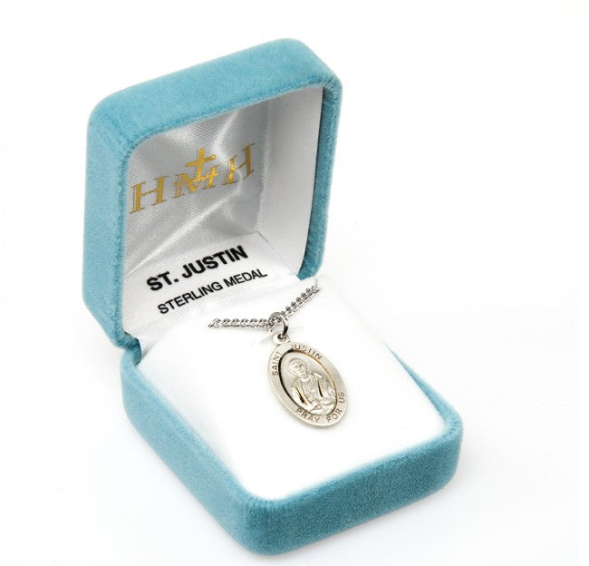 HMH Religious St Justin Oval Sterling Silver Medal Necklace