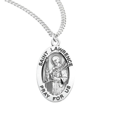 St. Lawrence medal depicts him holding palms and a grill, HMH Religious