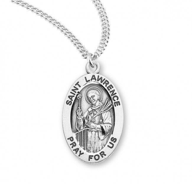 HMH Religious St Lawrence Oval Sterling Silver Medal Necklace