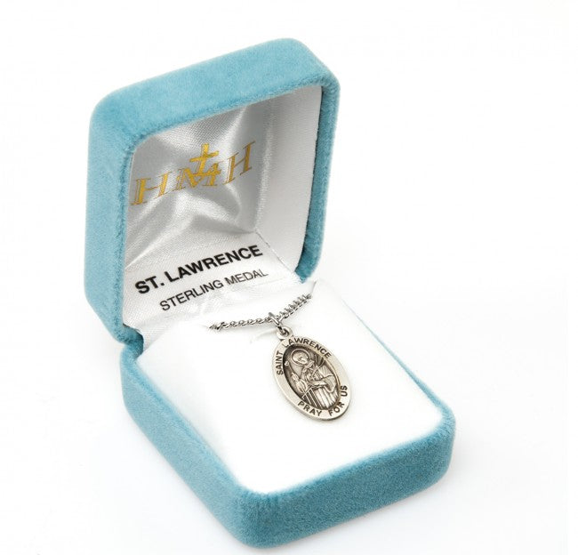 HMH Religious St Lawrence Oval Sterling Silver Medal Necklace