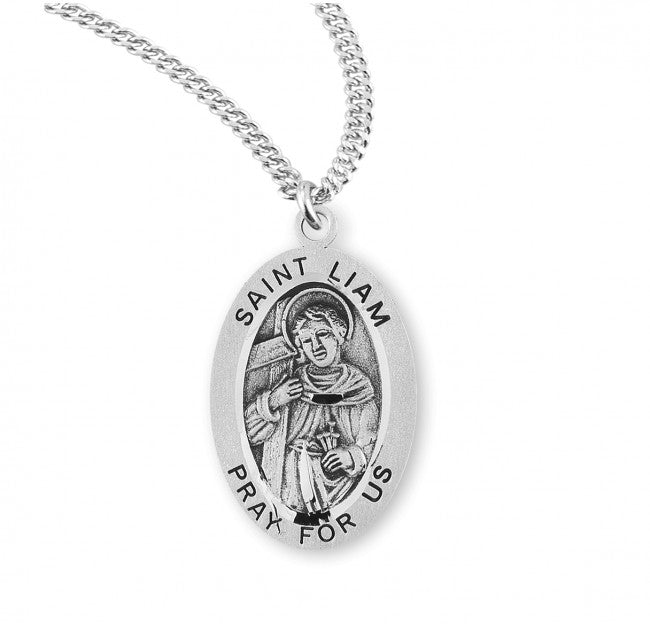 HMH Religious St Liam Oval Sterling Silver Medal Necklace