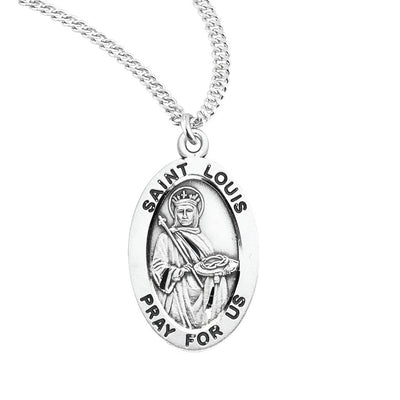 St Louis IX of France oval sterling silver medal depicts him holding a staff and kings crow, HMH Religious