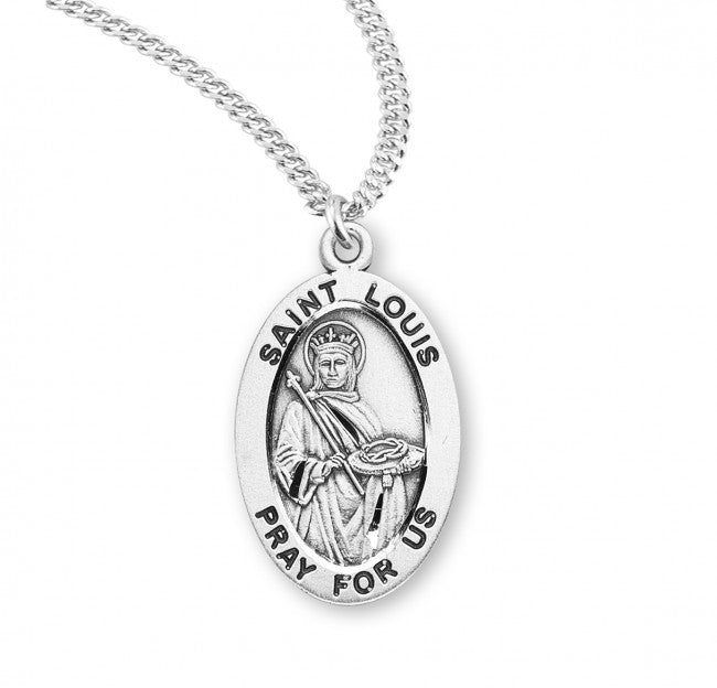 HMH Religious St Louis IX of France Oval Sterling Silver Medal Necklace