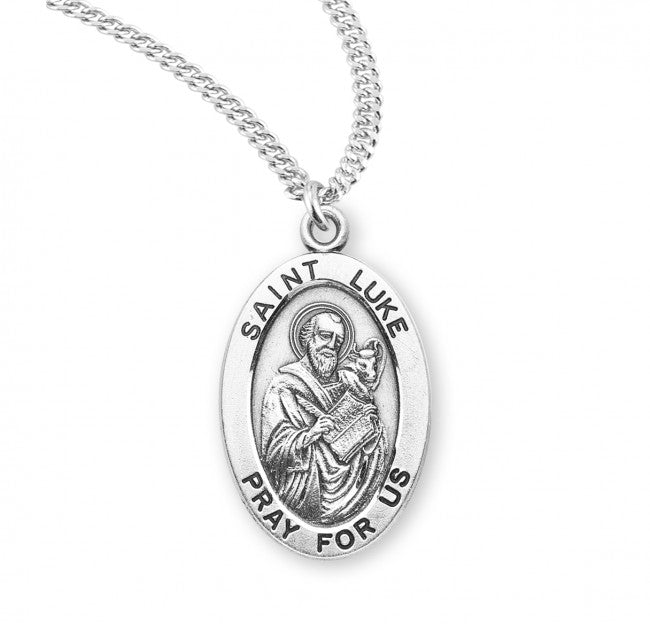 HMH Religious St Luke Oval Sterling Silver Medal Necklace