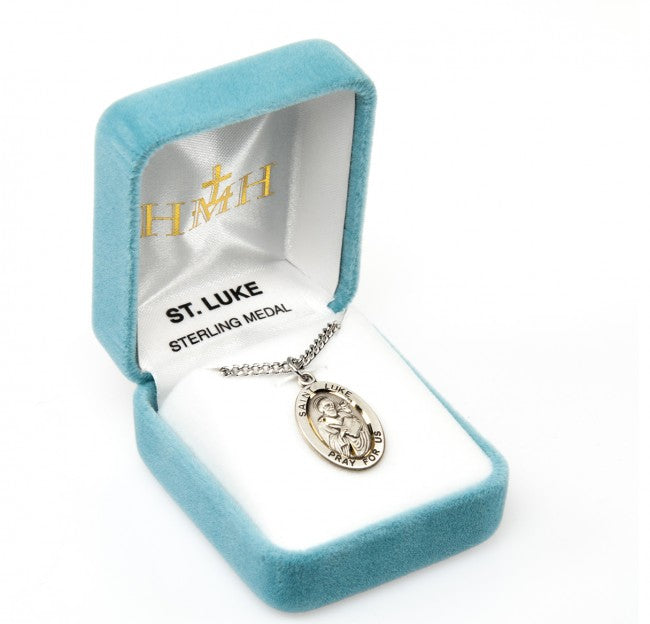 HMH Religious St Luke Oval Sterling Silver Medal Necklace