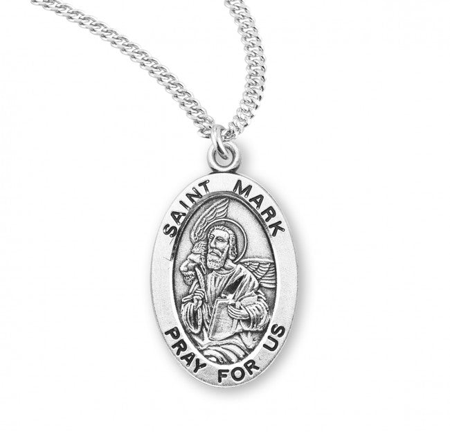 HMH Religious St Mark Oval Sterling Silver Medal Necklace