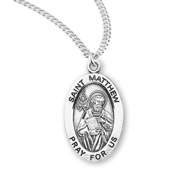 HMH Religious St Matthew the Apostle Oval Sterling Silver Medal Necklace