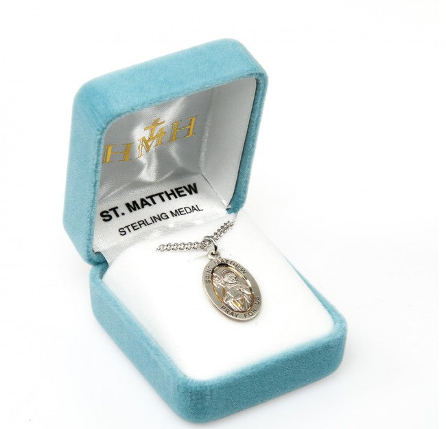 HMH Religious St Matthew the Apostle Oval Sterling Silver Medal Necklace