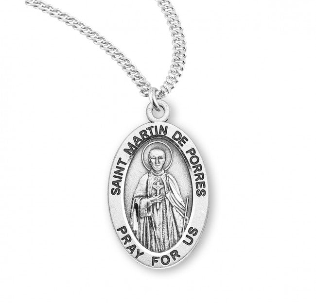 HMH Religious St Martin De Porres Oval Sterling Silver Medal Necklace