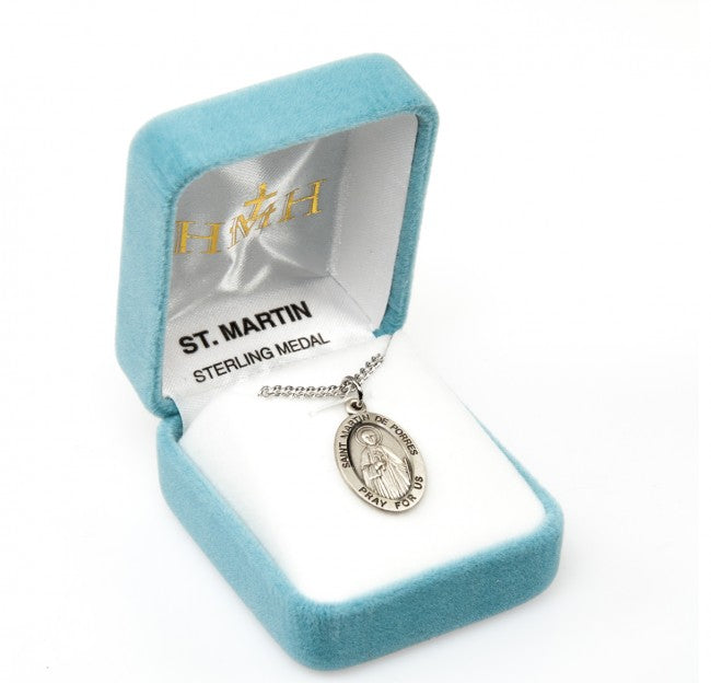 HMH Religious St Martin De Porres Oval Sterling Silver Medal Necklace