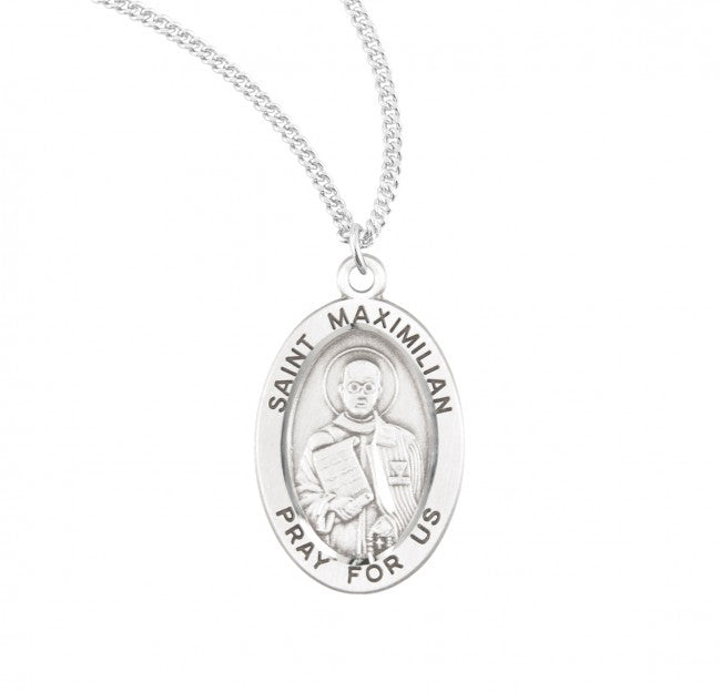 HMH Religious St Maximilian Kolbe Oval Sterling Silver Medal Necklace