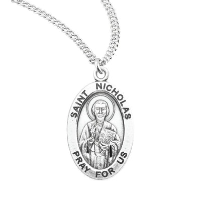 St. Nicholas sterling silver medal holding a book, HMH Religious