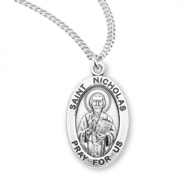 HMH Religious St Nicholas Oval Sterling Silver Medal Necklace