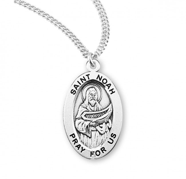 HMH Religious St Noah Oval Sterling Silver Medal Necklace