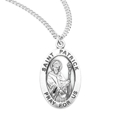 St. Patrick sterling silver medal holding a miter and staff, HMH Religious