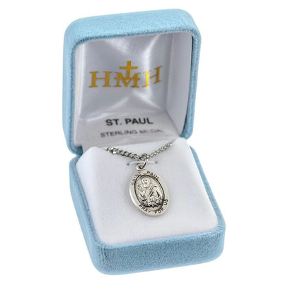 St. Paul oval sterling silver medal with a sword and book in a gift box, HMH Religious