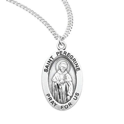 St Peregrine Laziosi sterling silver oval medal with a cross, HMH Religious