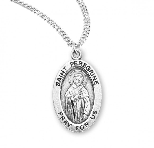 HMH Religious St Peregrine Laziosi Oval Sterling Silver Medal Necklace