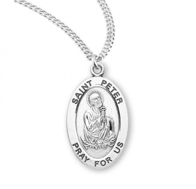 HMH Religious St Peter the Apostle Oval Sterling Silver Medal Necklace