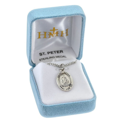 St Peter the Apostle oval sterling silver medal, holding the keys of heaven in a gift box, HMH Religious