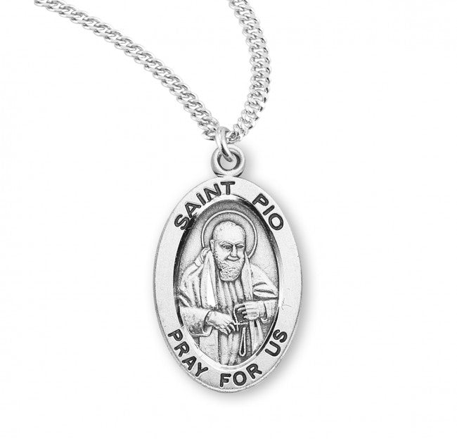 HMH Religious St Pio of Pietrelcina Oval Sterling Silver Medal Necklace