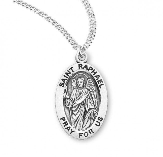 HMH Religious St Raphael the Archangel Oval Sterling Silver Medal Necklace