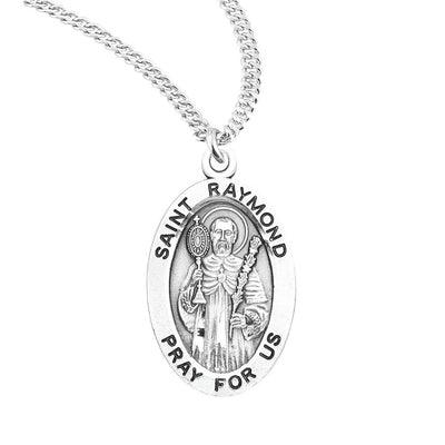 St. Raymond Nonnatus oval sterling silver medal holding a monstrance and palms, HMH Religious