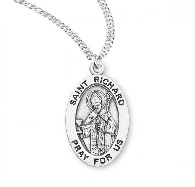 HMH Religious St Richard Oval Sterling Silver Medal Necklace