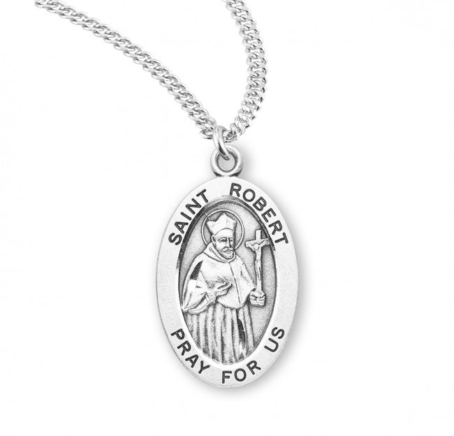 HMH Religious St Robert Bellarmine Oval Sterling Silver Medal Necklace