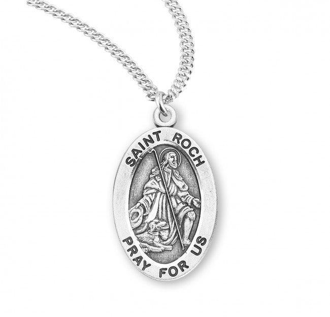 HMH Religious St Roch Oval Sterling Silver Medal Necklace