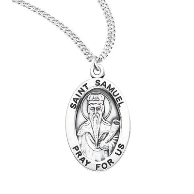 St. Samuel oval sterling silver medal holding a horn, HMH Religious