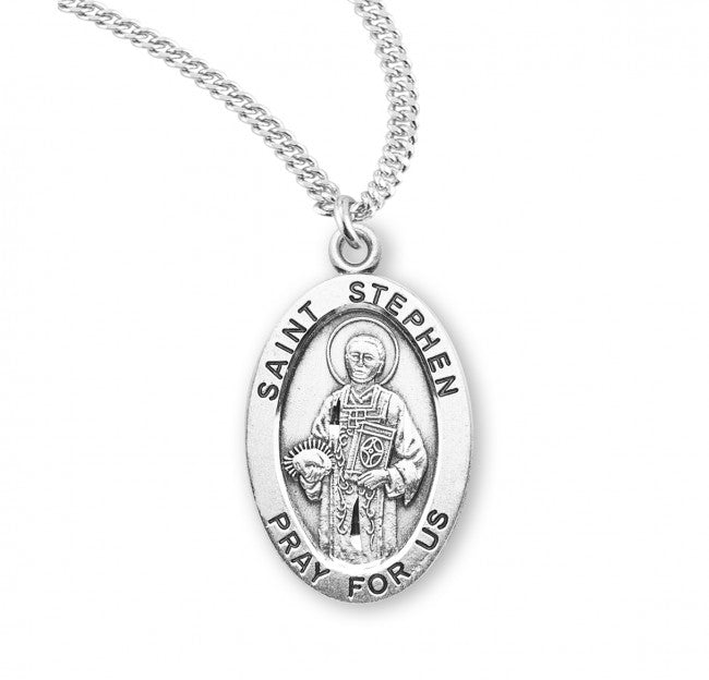 HMH Religious St Stephen the Martyr Oval Sterling Silver Medal Necklace