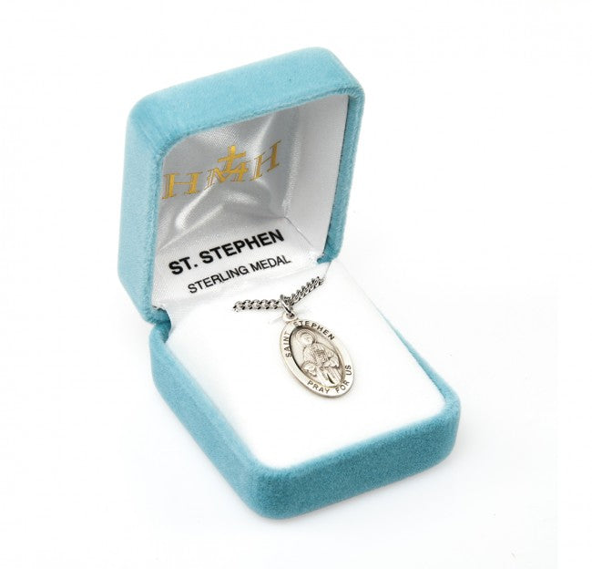 HMH Religious St Stephen the Martyr Oval Sterling Silver Medal Necklace