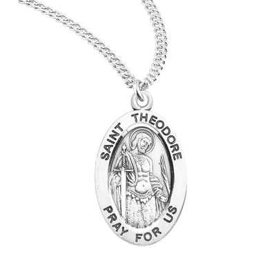 St. Theodore Stratelates sterling silver medal with a sword and palms, HMH Religious