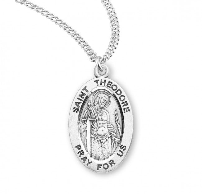 HMH Religious St Theodore Stratelates Oval Sterling Silver Medal Necklace