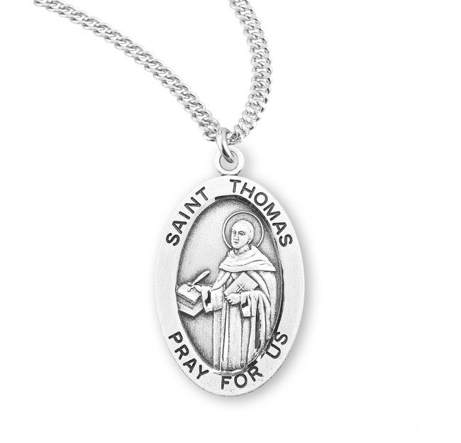 HMH Religious St Thomas Aquinas Oval Sterling Silver Medal Necklace