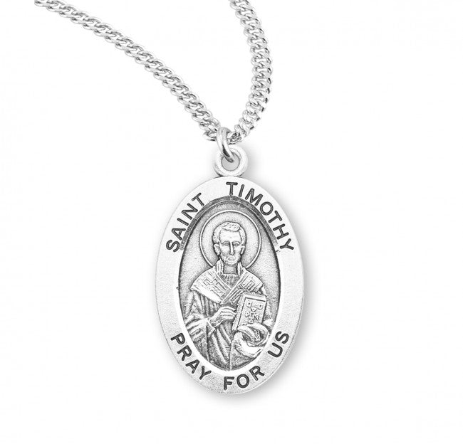 HMH Religious St Timothy Oval Sterling Silver Medal Necklace