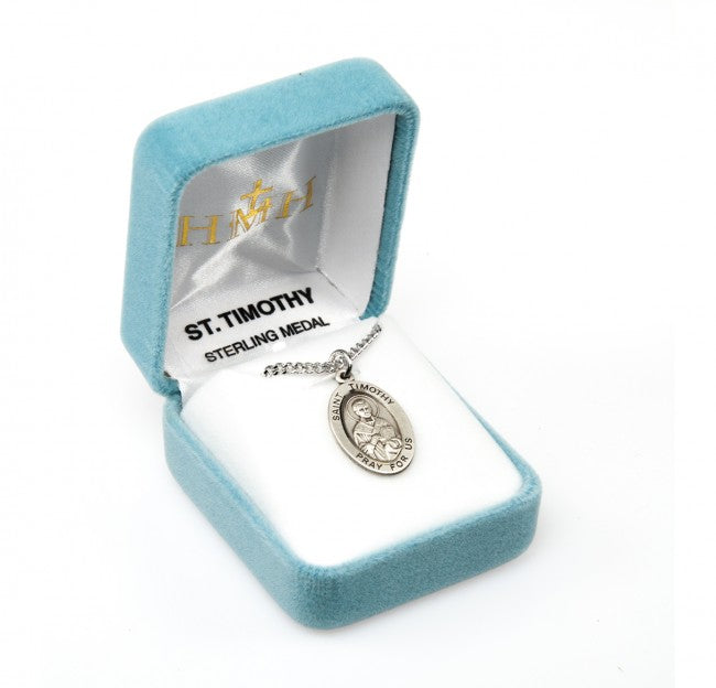 HMH Religious St Timothy Oval Sterling Silver Medal Necklace