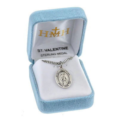 St. Valentine of Rome oval sterling silver medal the patron saint of love in a gift box, HMH Religious
