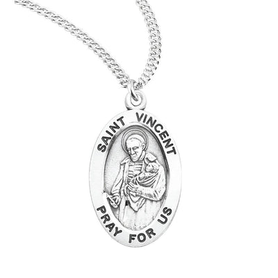 St. Vincent de Paul sterling silver oval medal with a baby in his arms, HMH Religious