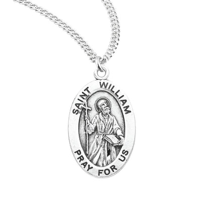 St William of Rochester oval sterling silver medal with a book and a cross, HMH Religious