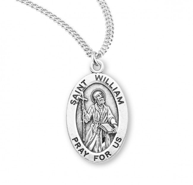 HMH Religious St William of Rochester Oval Sterling Silver Medal Necklace