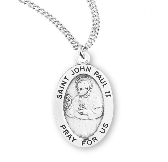 HMH Religious St John Paul II Oval Sterling Silver Medal Necklace