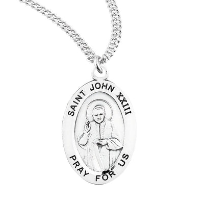 St. John XXIII oval sterling silver medal depicts him waving, HMH Religious