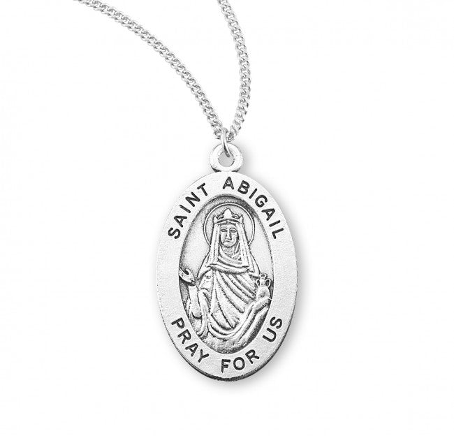 St Abigail Oval Sterling Silver Medal Necklace